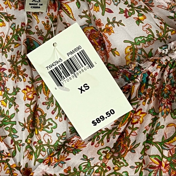 Lucky Brand NWT Sz XS Floral Border Blouse Sheer Multicolor Short Sleeve Top - Picture 9 of 9